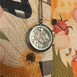 Origami Owl Silver Locket Necklace with charms